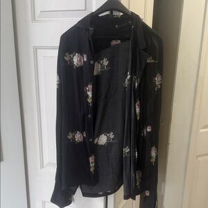 All Saints Black Floral Relaxed Fit Shirt